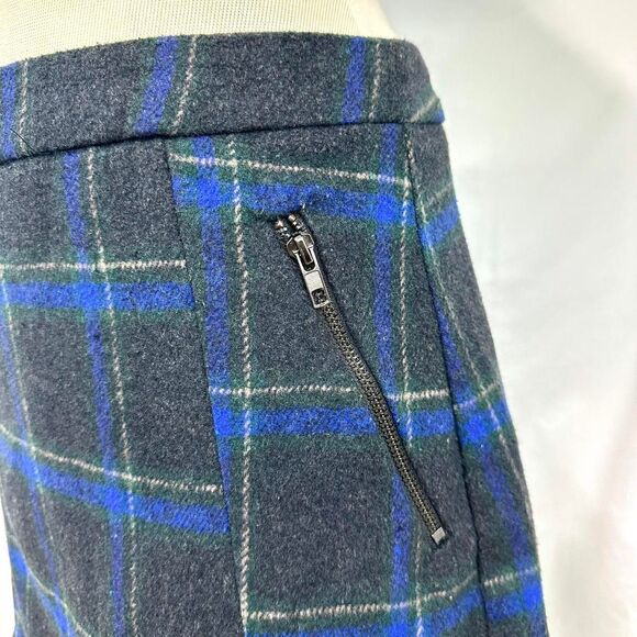 Dee Dee Wool Gray Blue Plaid Mini Skirt Pockets Side Slit Womens L Preppy Grunge - Picture 2 of 8